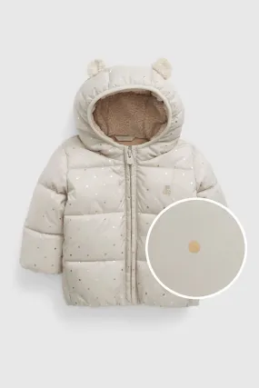 Cream Recycled Sherpa-Lined Puffer Coat