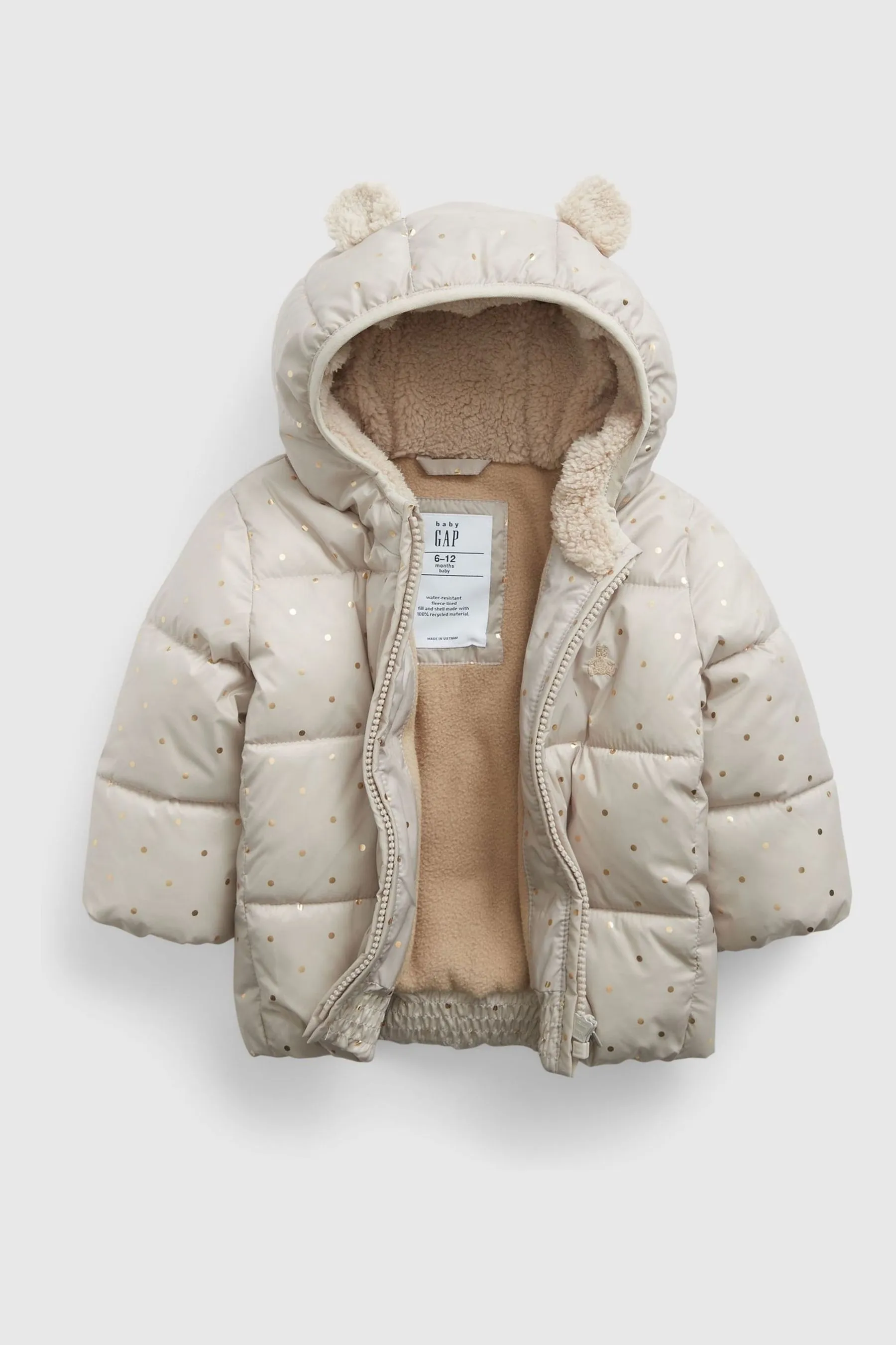 Cream Recycled Sherpa-Lined Puffer Coat