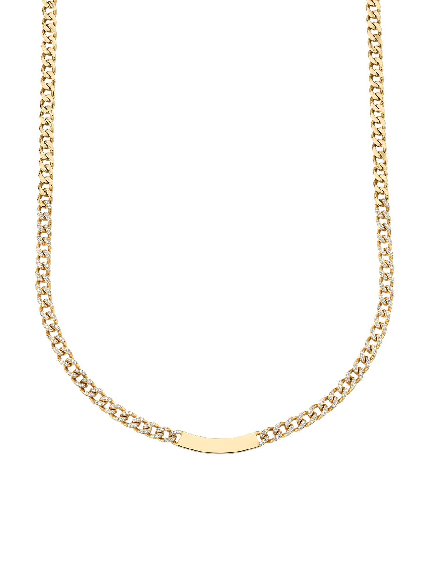 Curb Link ID Necklace - White Diamond / 14k Yellow Gold