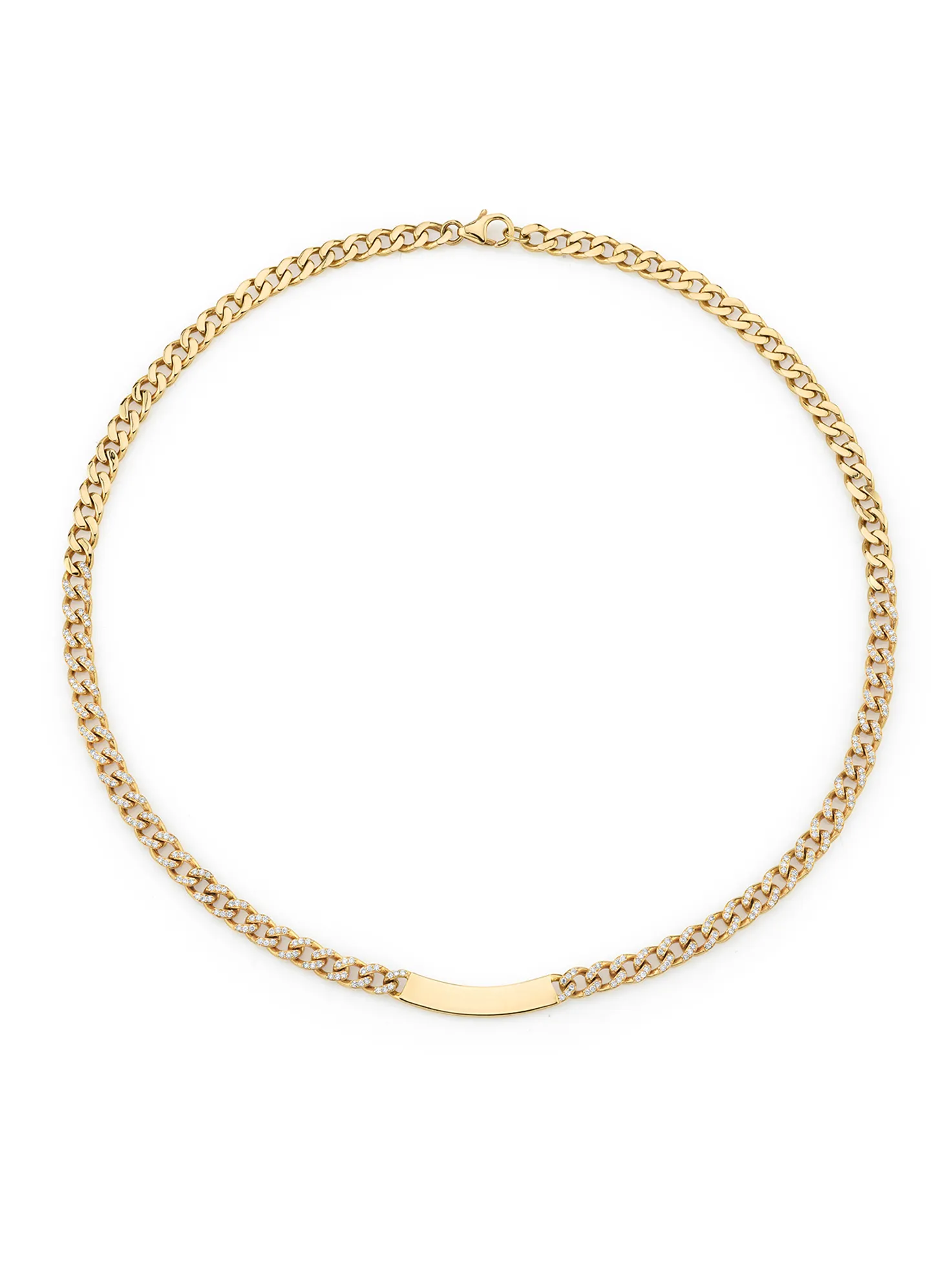 Curb Link ID Necklace - White Diamond / 14k Yellow Gold