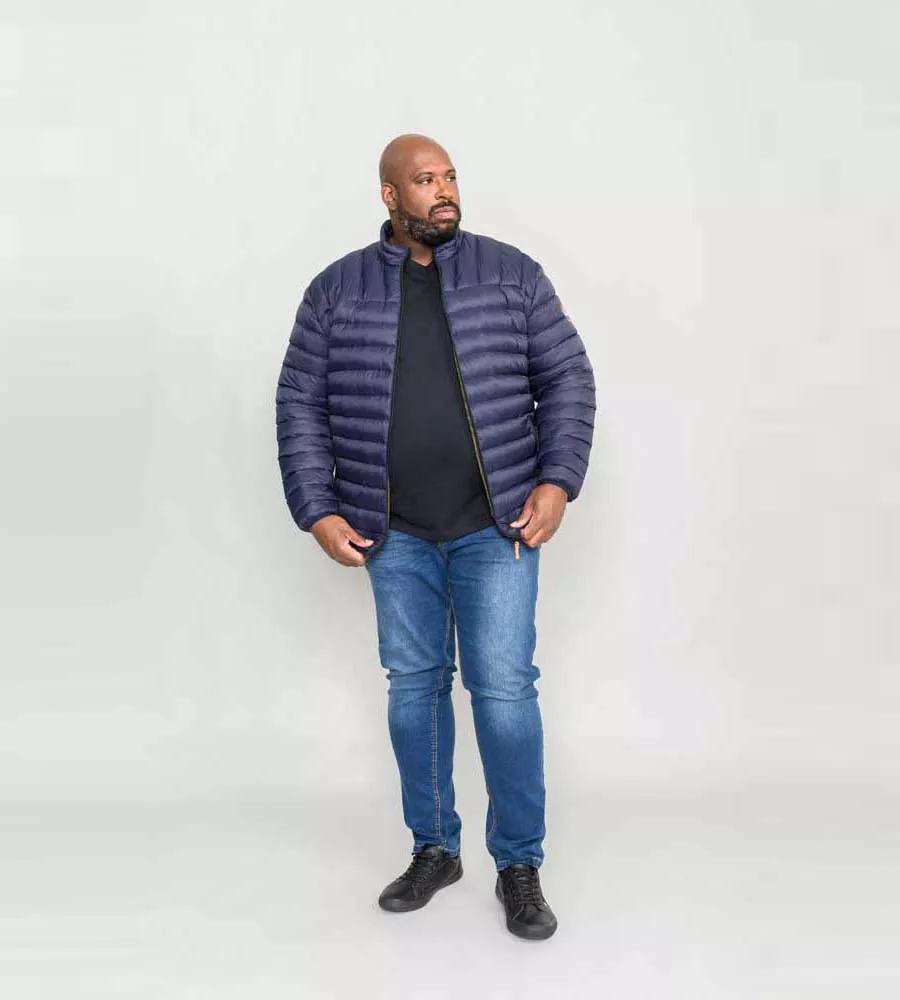 D555 Mens Navy Puffer Jacket With Sleeve Patch (LIMEHOUSE 1)