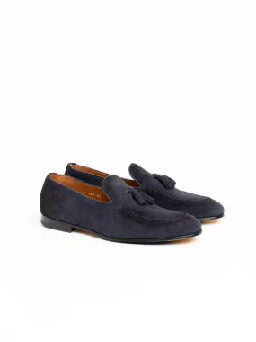 Doucals Navy Suede Loafer with Tassels