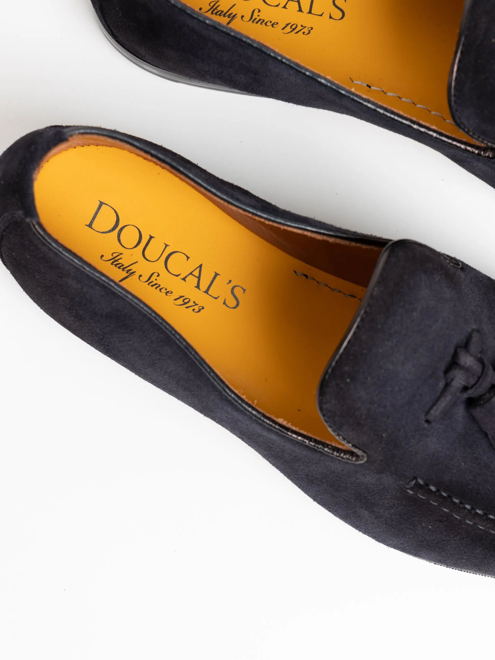 Doucals Navy Suede Loafer with Tassels