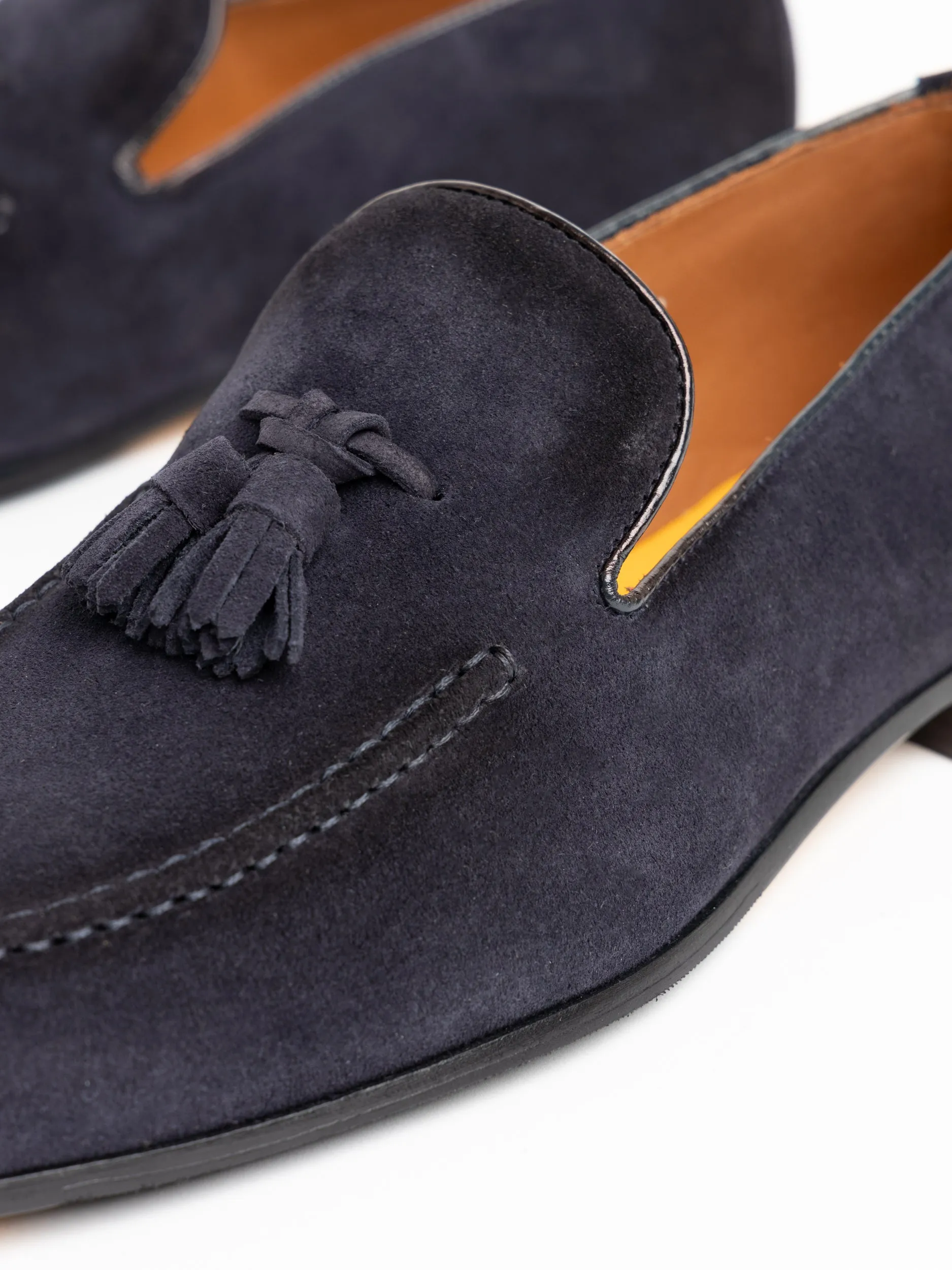 Doucals Navy Suede Loafer with Tassels