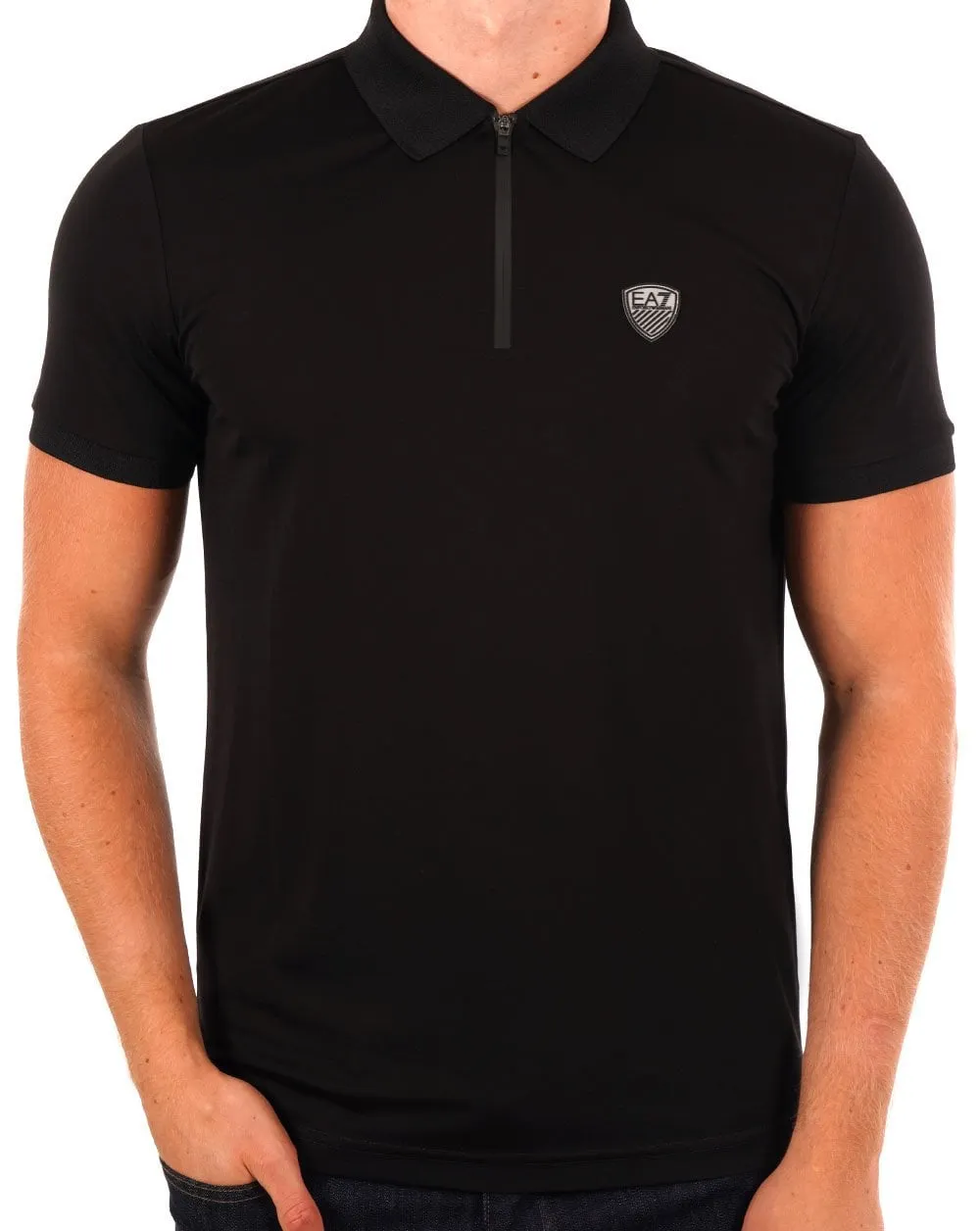 EA7 Zip Polo Shirt Black