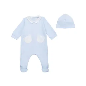 EMILE ET ROSE Henry Two-Piece Bear Babygrow and Hat Set - Light Blue