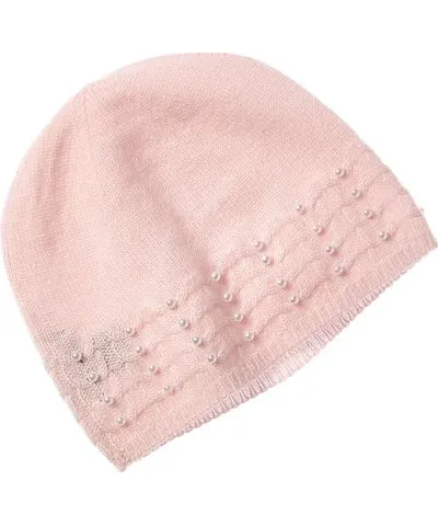 Forte Cashmere Pearl Studded Rib Cable Cashmere Hat