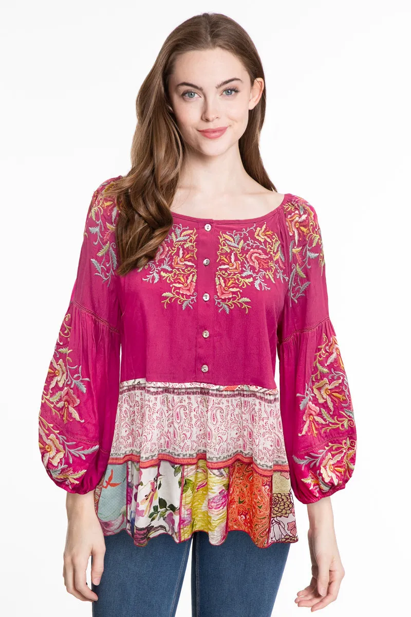 Fuchsia Peasant Blouse