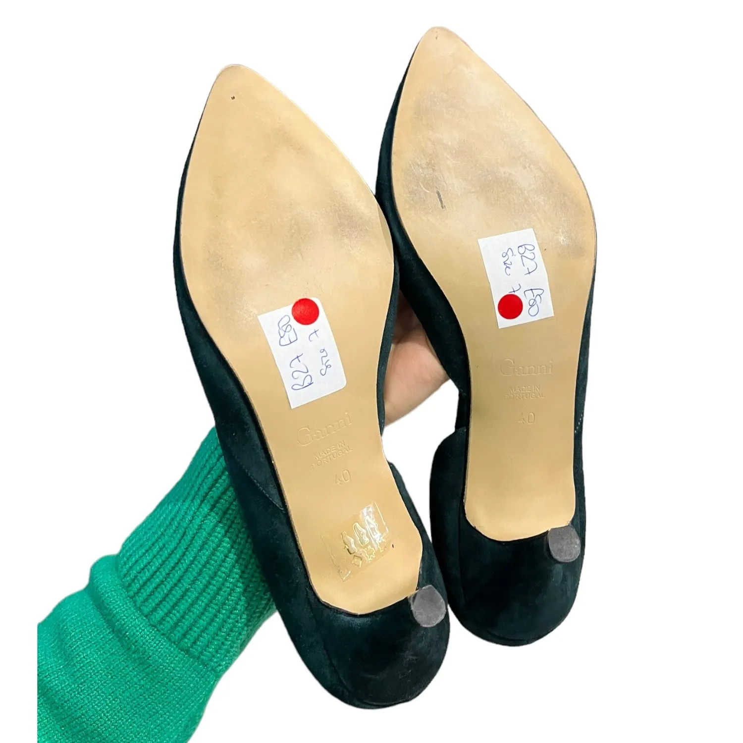 Ganni Green Suede Kitten Heels