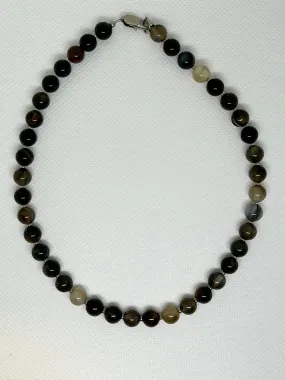 Genuine Smokey Onyx necklace with hypoallergenic stainless steel beads and clasp.  15.5”.  EP113