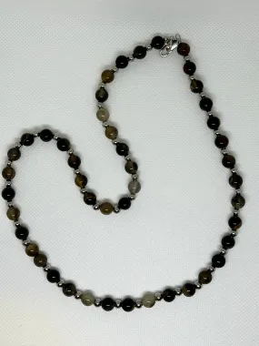 Genuine Smokey Onyx necklace with hypoallergenic stainless steel beads and clasp. 23.5”. EP114