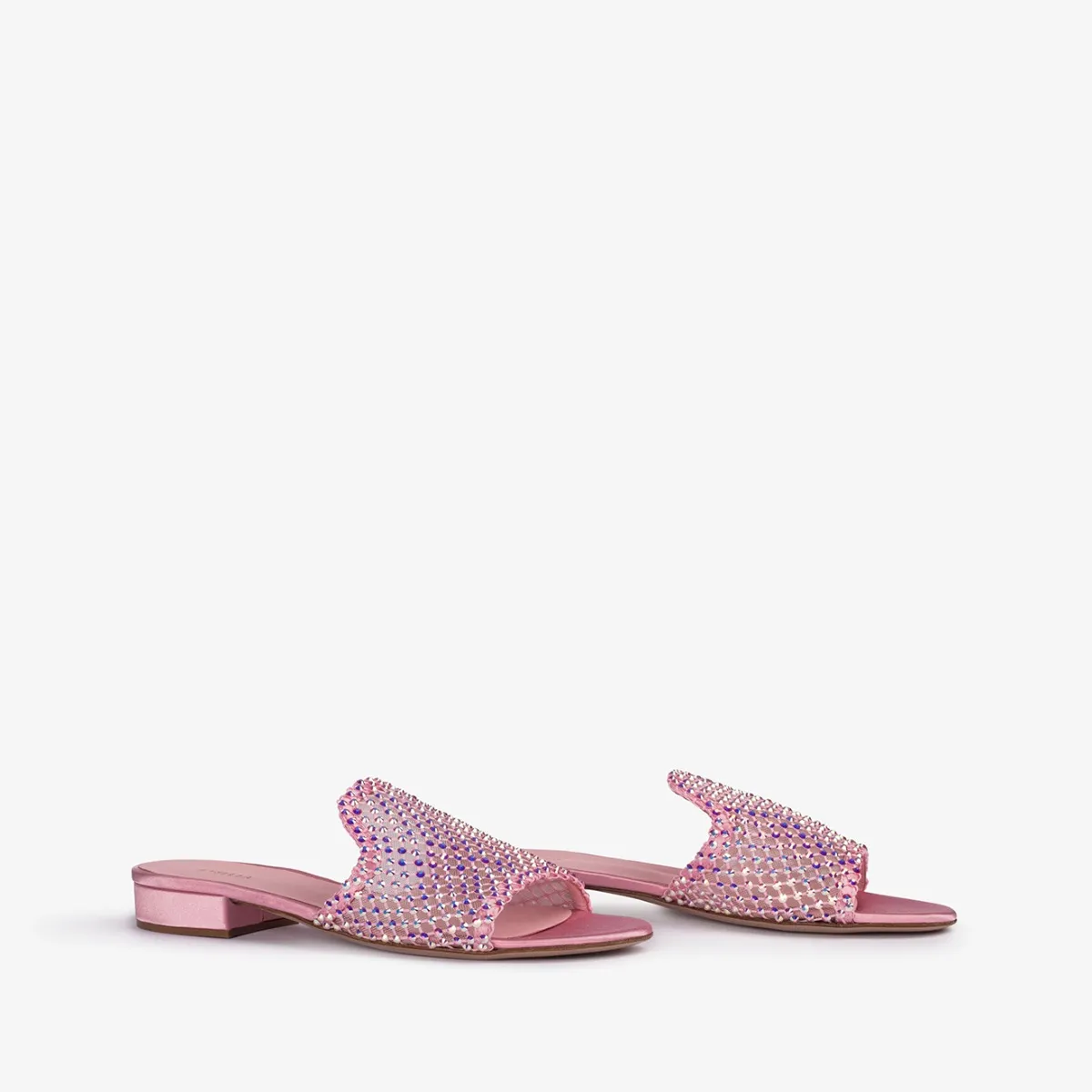 GILDA SANDAL Goddess pink fishnet mule sandal with Crystals