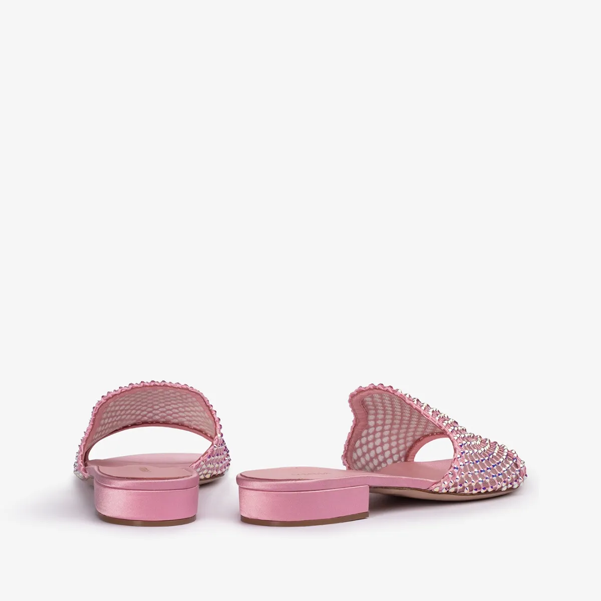 GILDA SANDAL Goddess pink fishnet mule sandal with Crystals