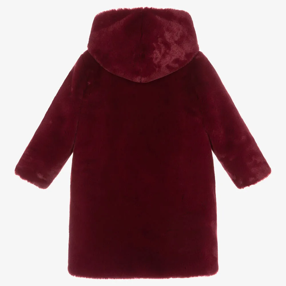 Girls Burgundy Red Faux Fur Coat