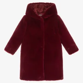 Girls Burgundy Red Faux Fur Coat