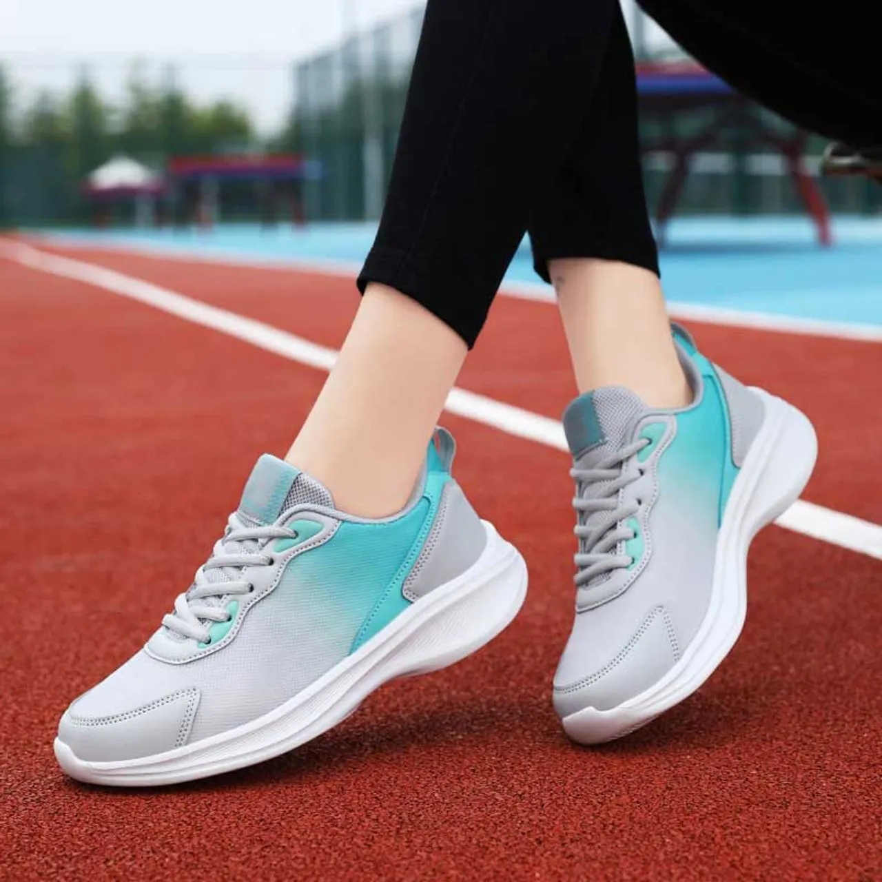 Grey blue flyknit casual shoe sneaker