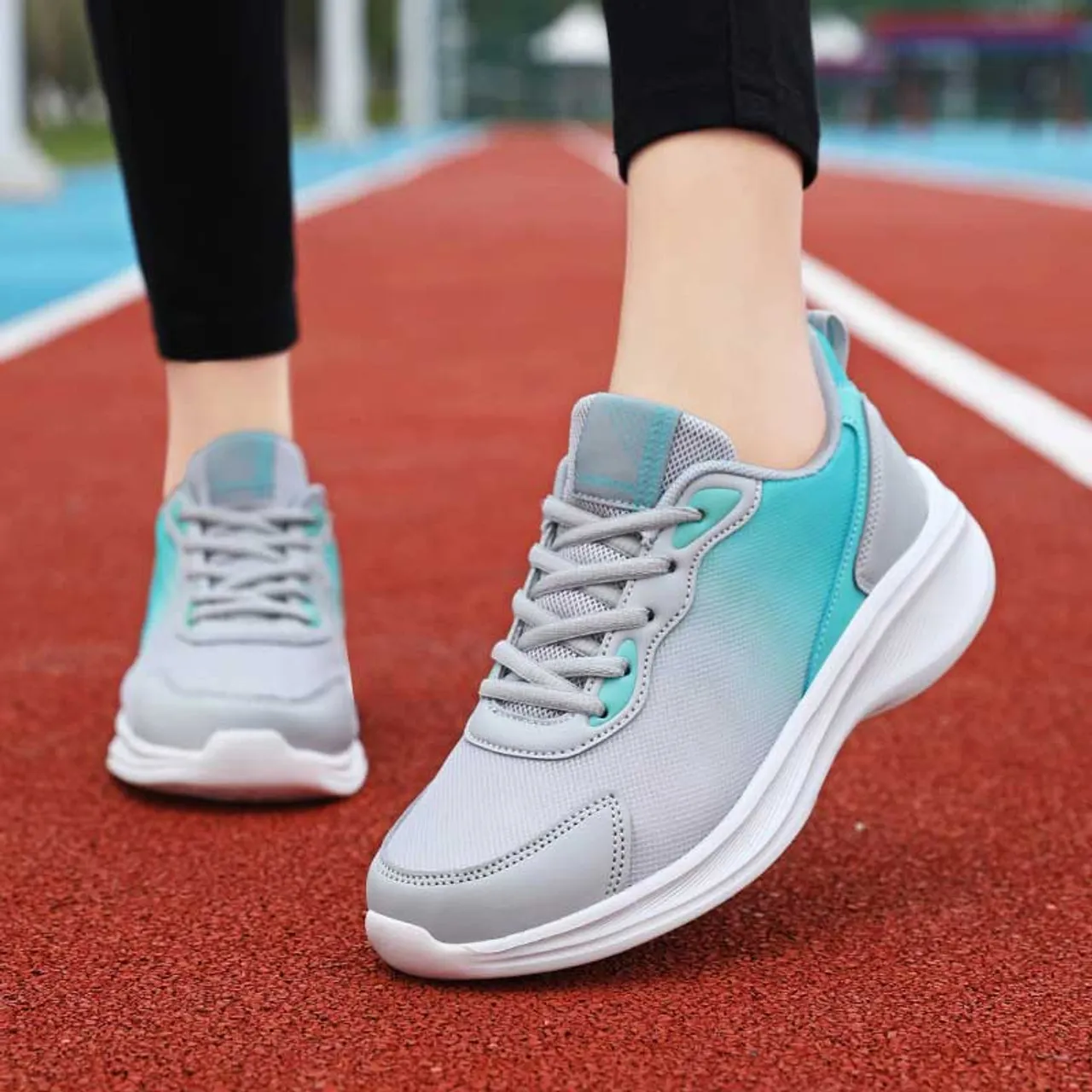 Grey blue flyknit casual shoe sneaker