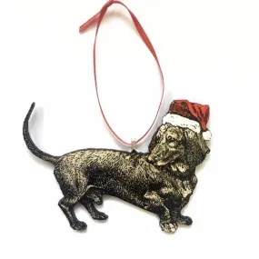 Hand Painted Santa Hat Dachshund Christmas Ornament