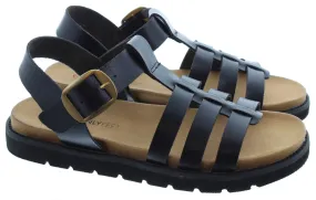 HEAVENLY FEET Ladies Saltwater Flat Sandals In Black