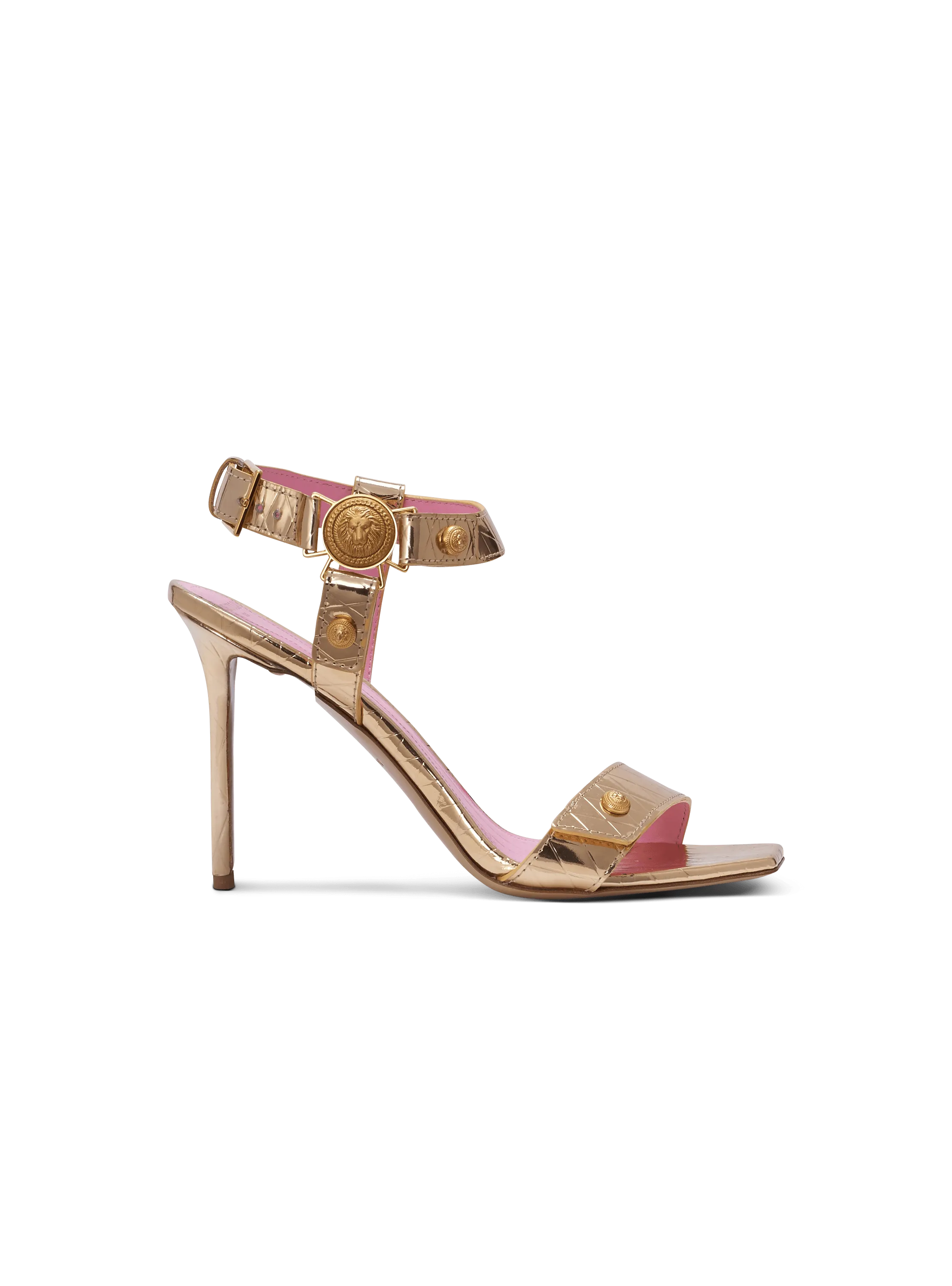 Heeled Eva sandals in mirrored leather