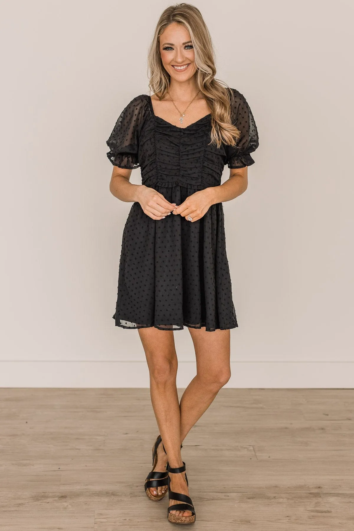 Hit The Dance Floor Swiss Dot Dress- Black