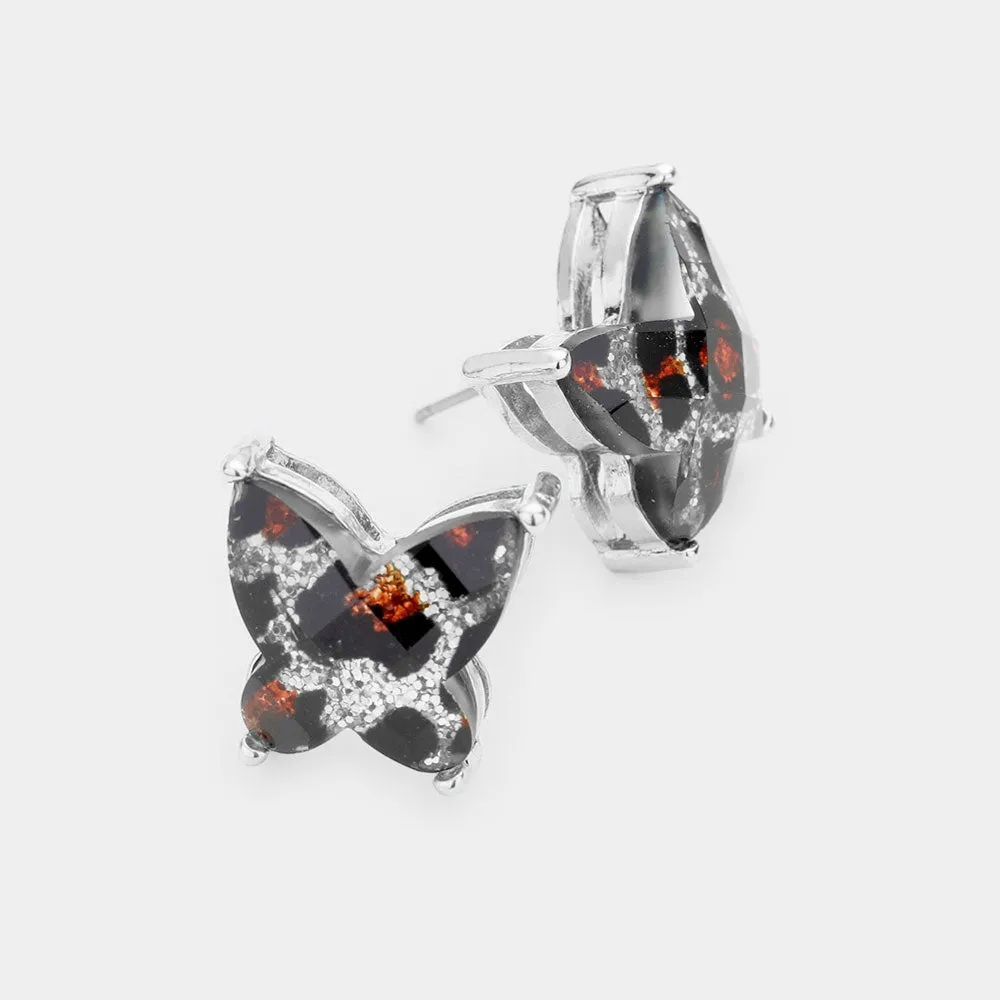 iLLASPARKZ Leopard Glitter Butterfly Stud Earrings