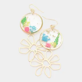 iLLASPARKZ Pressed Flower Clear Lucite Floral Metal Link Earrings