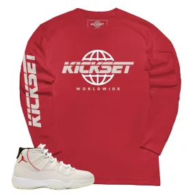 Jordan 11 Platinum Tint Kickset Red Long Sleeve Shirt