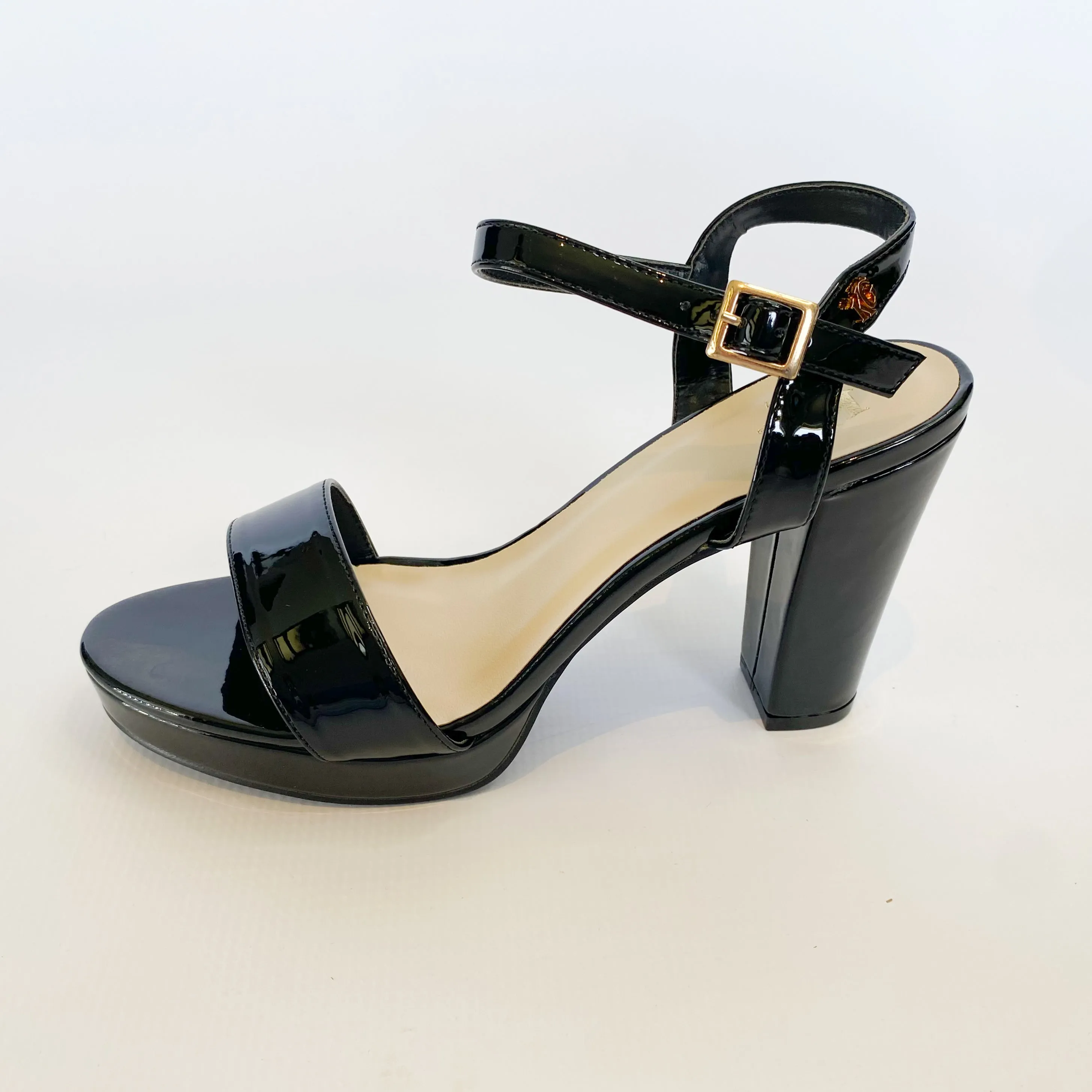 KG black patent platform heel