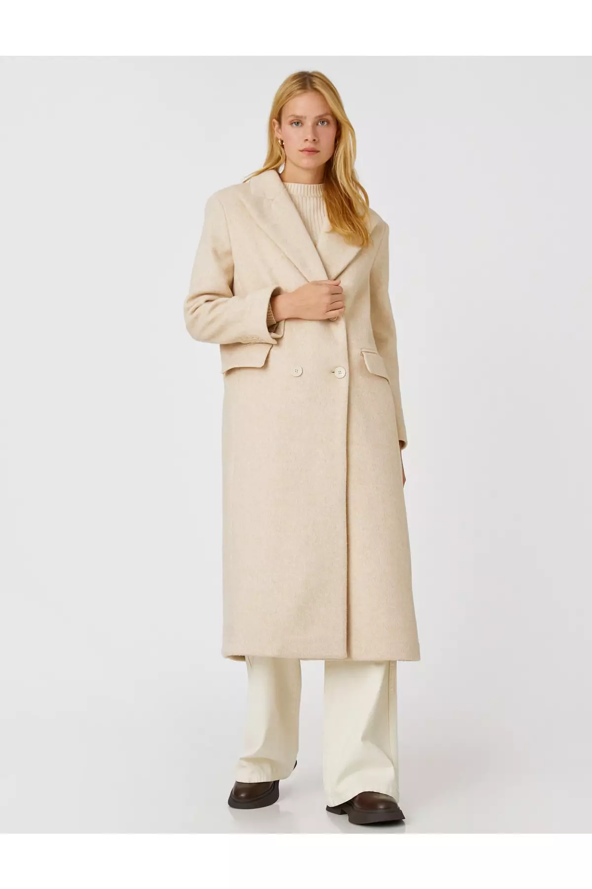 KOTON Long Double Breasted Cashmere Coat