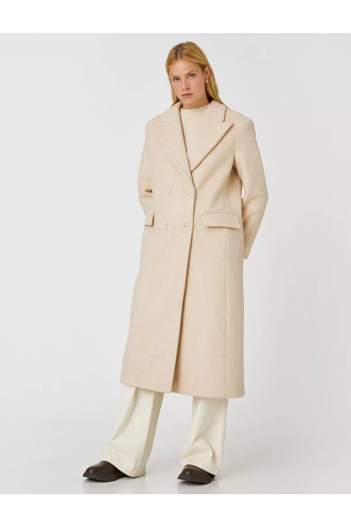 KOTON Long Double Breasted Cashmere Coat