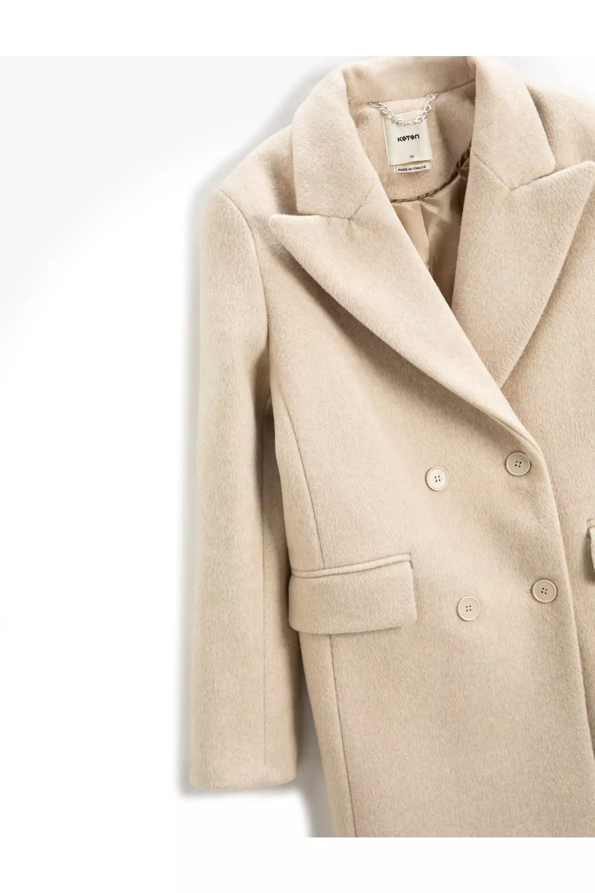 KOTON Long Double Breasted Cashmere Coat