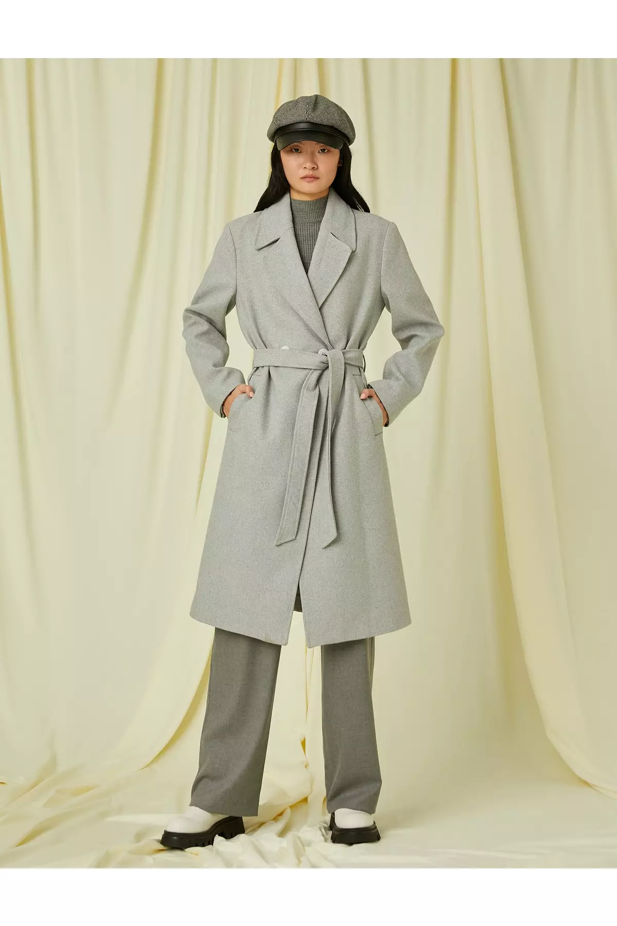 KOTON Midi Double-Breasted Cashmere Coat