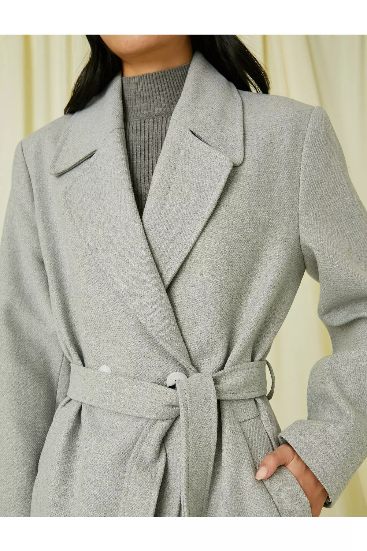 KOTON Midi Double-Breasted Cashmere Coat