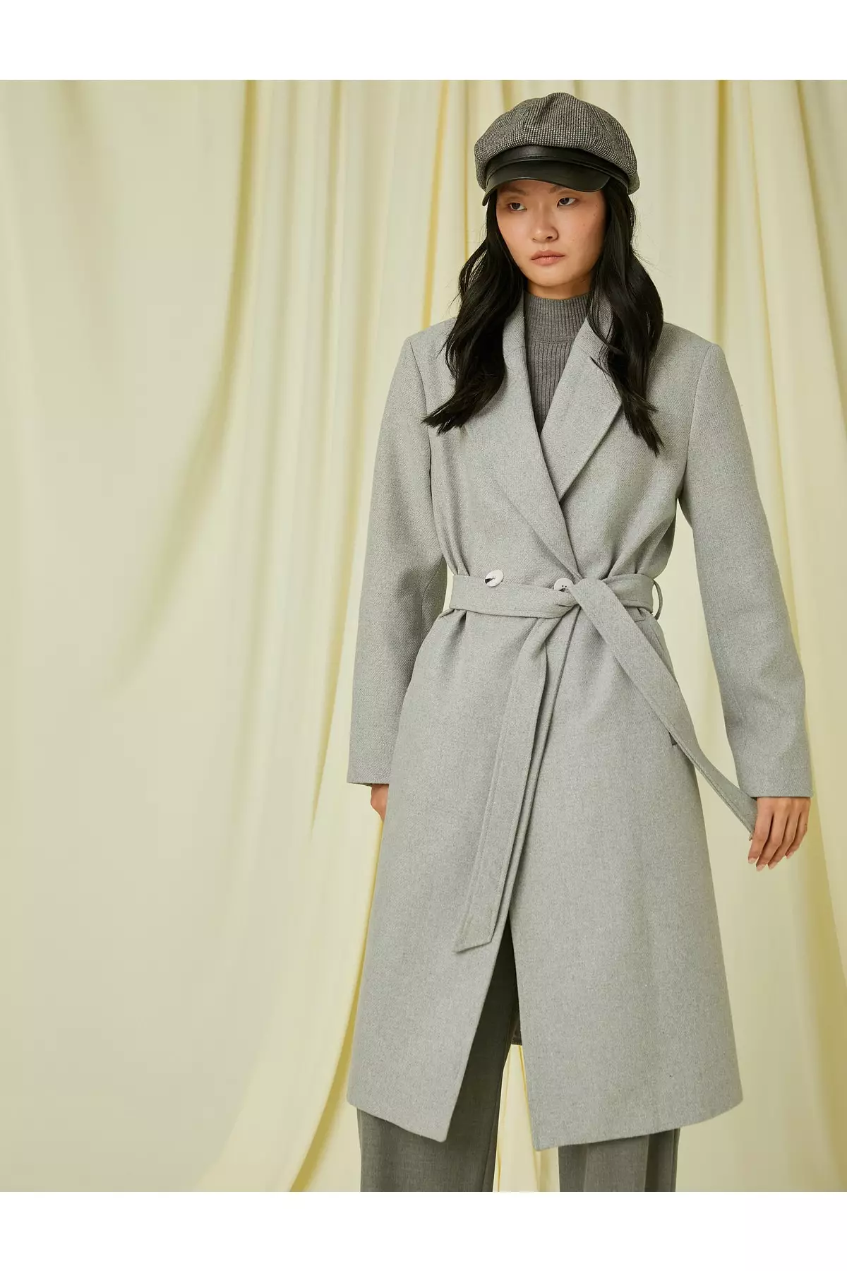 KOTON Midi Double-Breasted Cashmere Coat