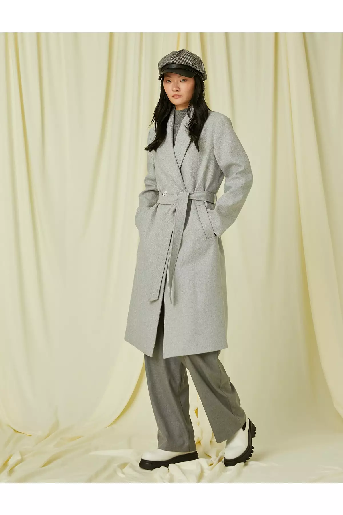 KOTON Midi Double-Breasted Cashmere Coat