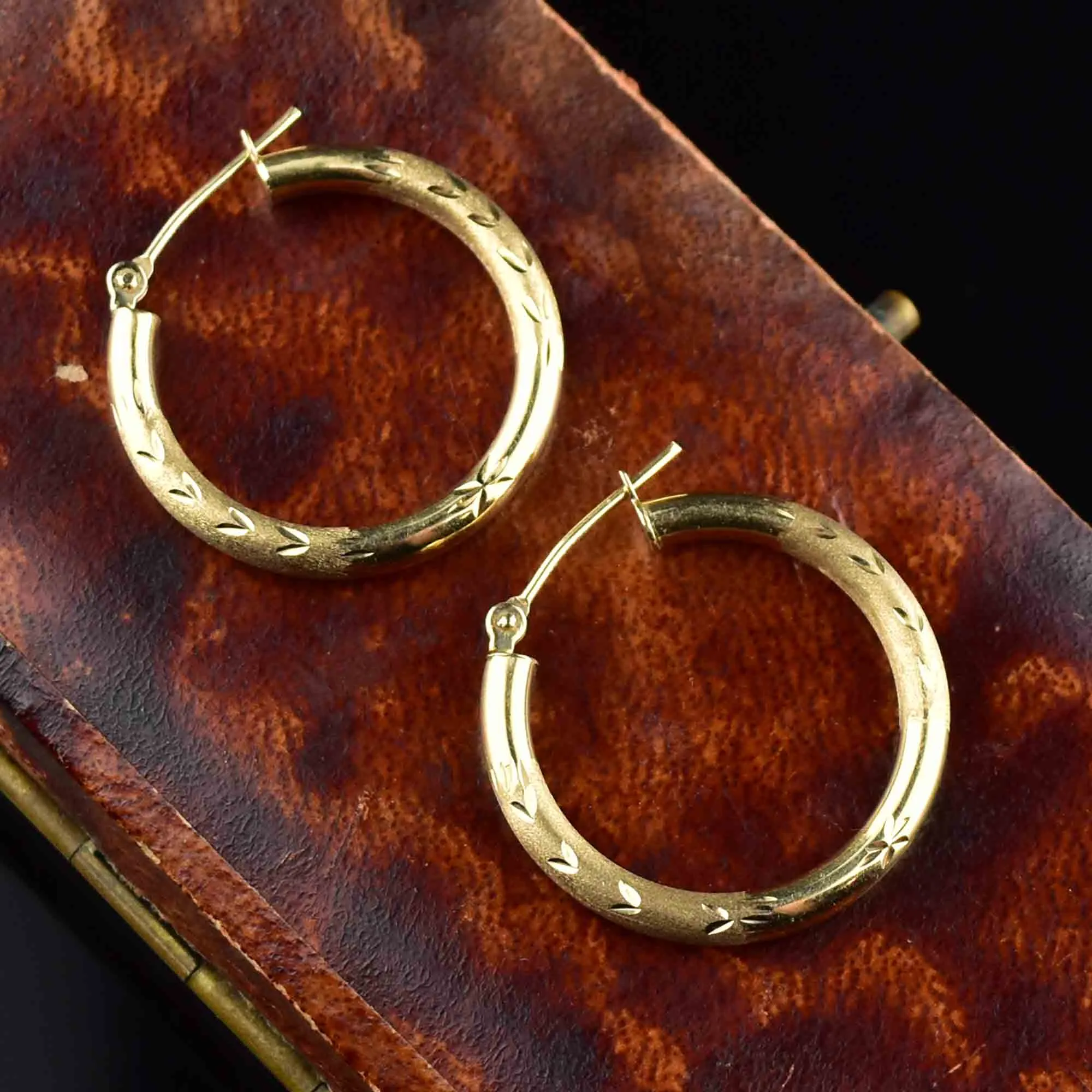 Large 10K Textured Gold Hoop Earrings