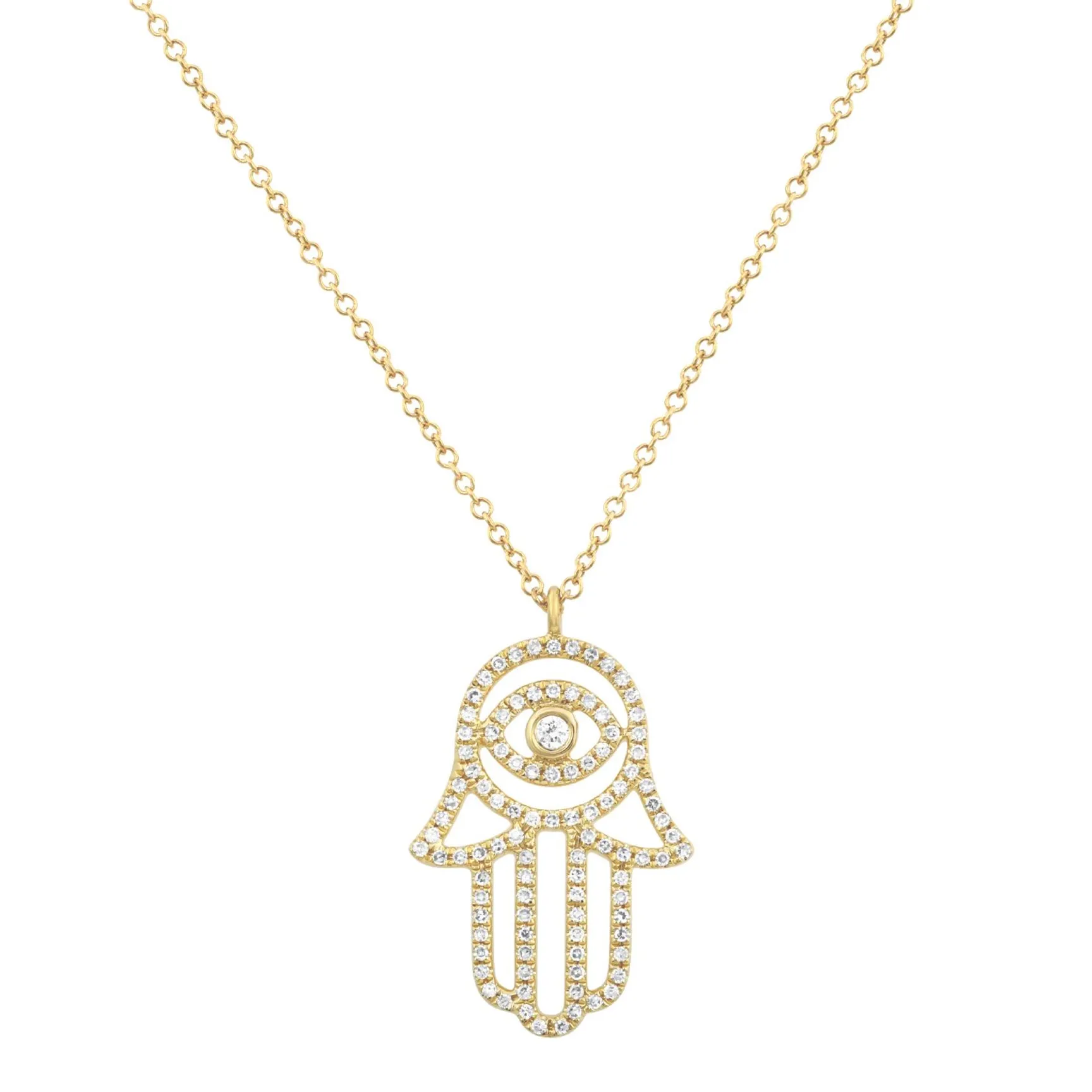 Large Hamsa Hand Necklace With Diamonds