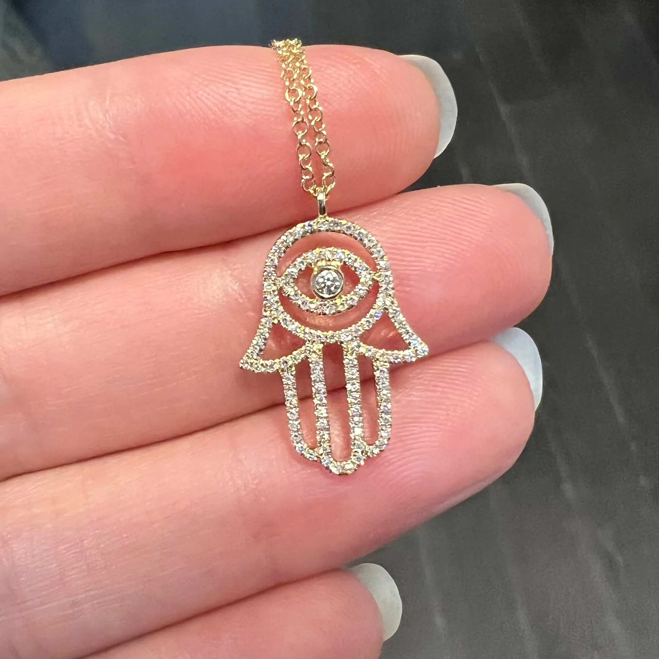 Large Hamsa Hand Necklace With Diamonds