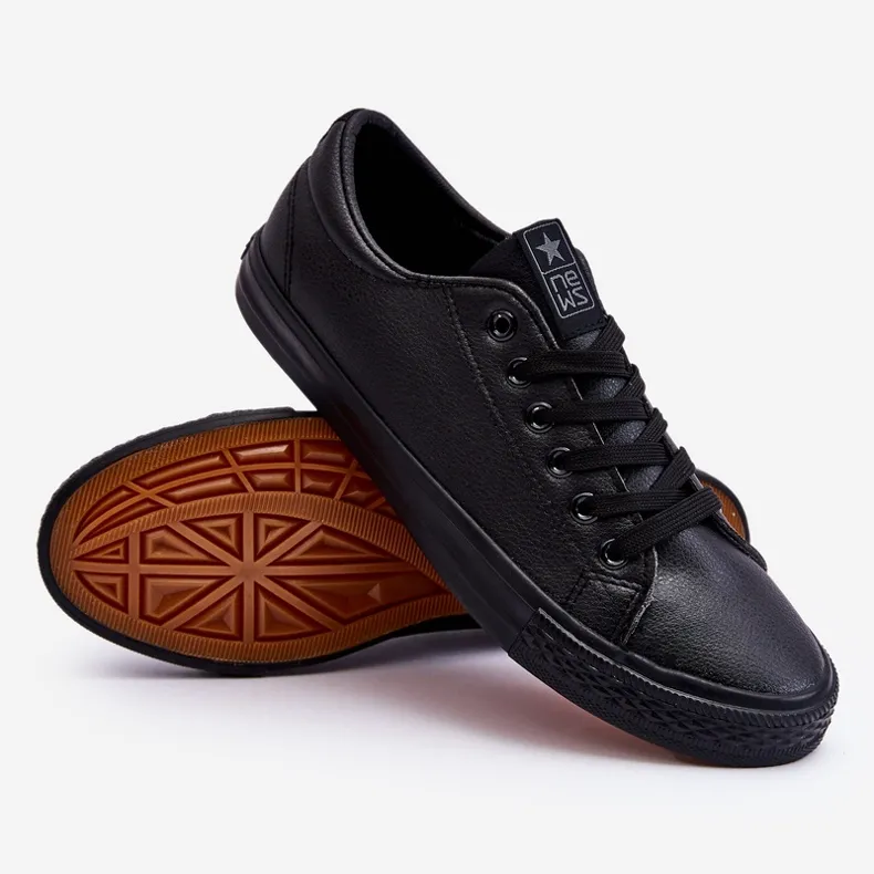 Men's Lace Up Classic Sneakers Black Hank