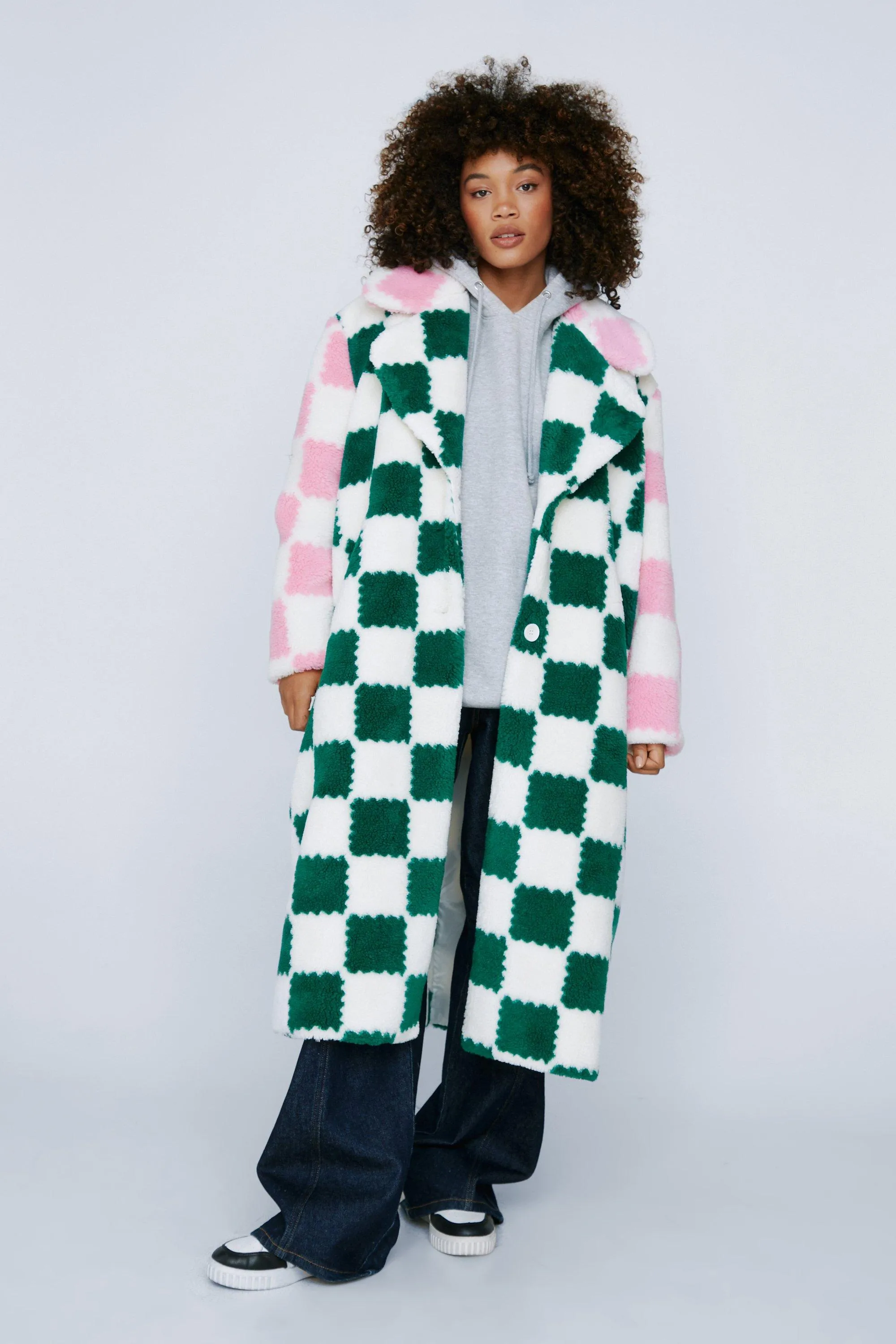 Motocross Checkerboard Borg Fur Coat