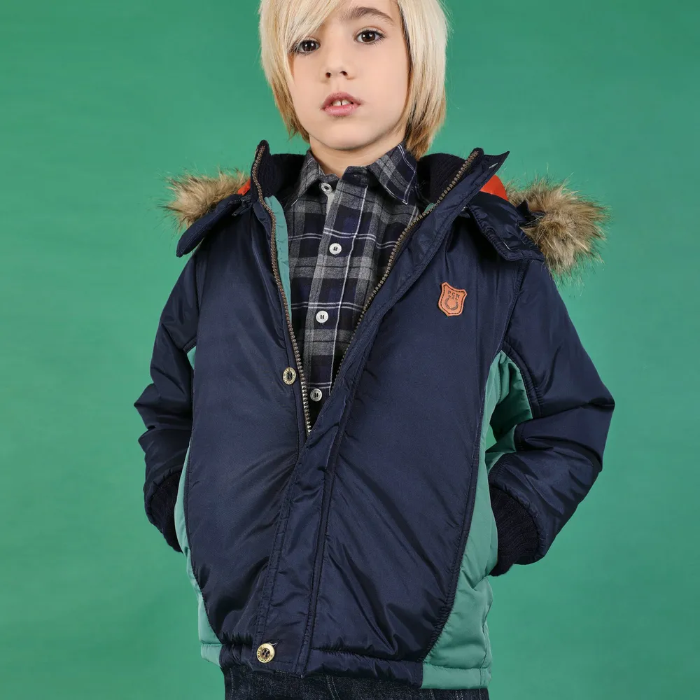 Navy Blue & Green Parka Coat