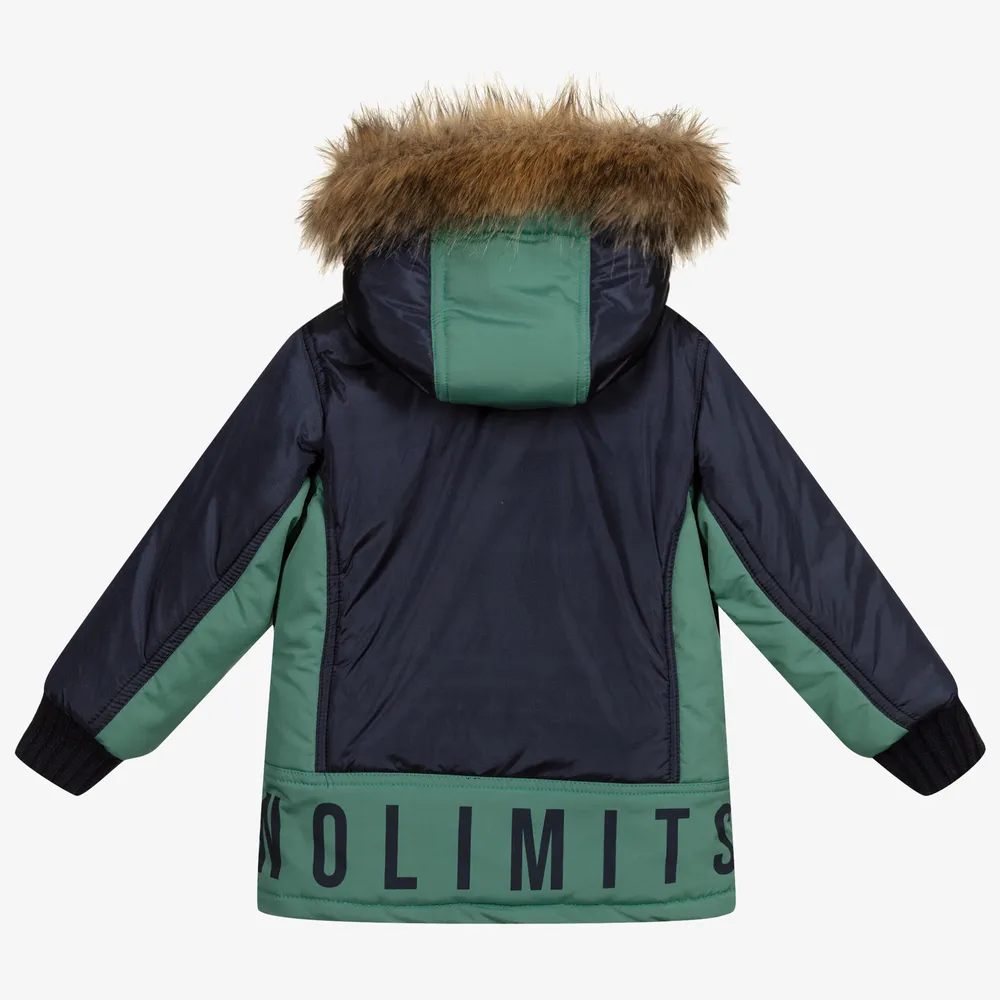 Navy Blue & Green Parka Coat