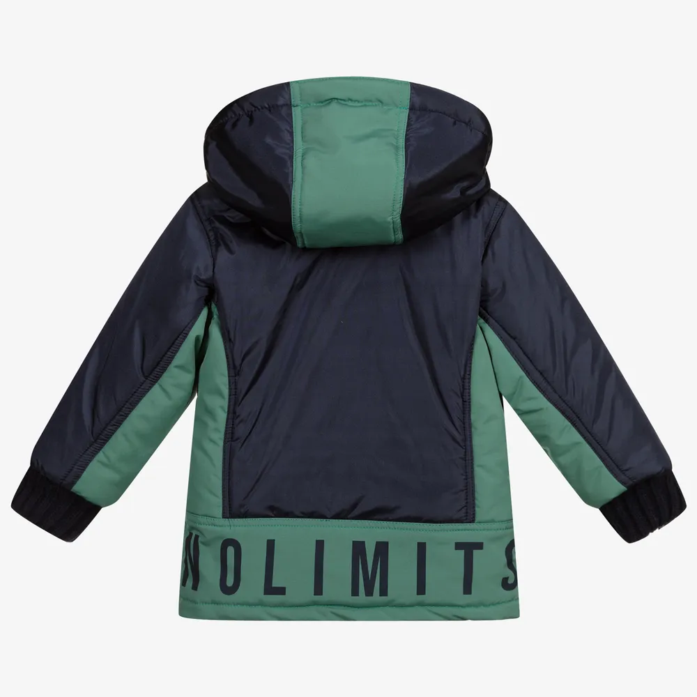 Navy Blue & Green Parka Coat