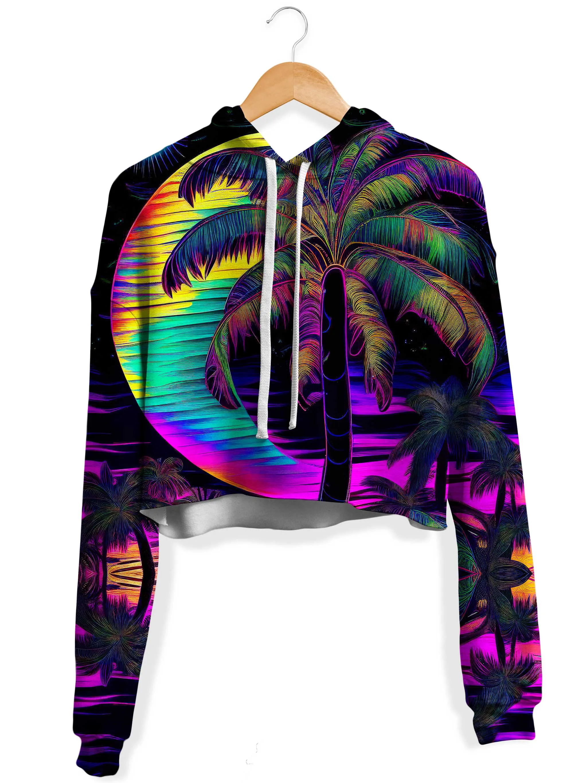 Neon Nights Fleece Crop Hoodie