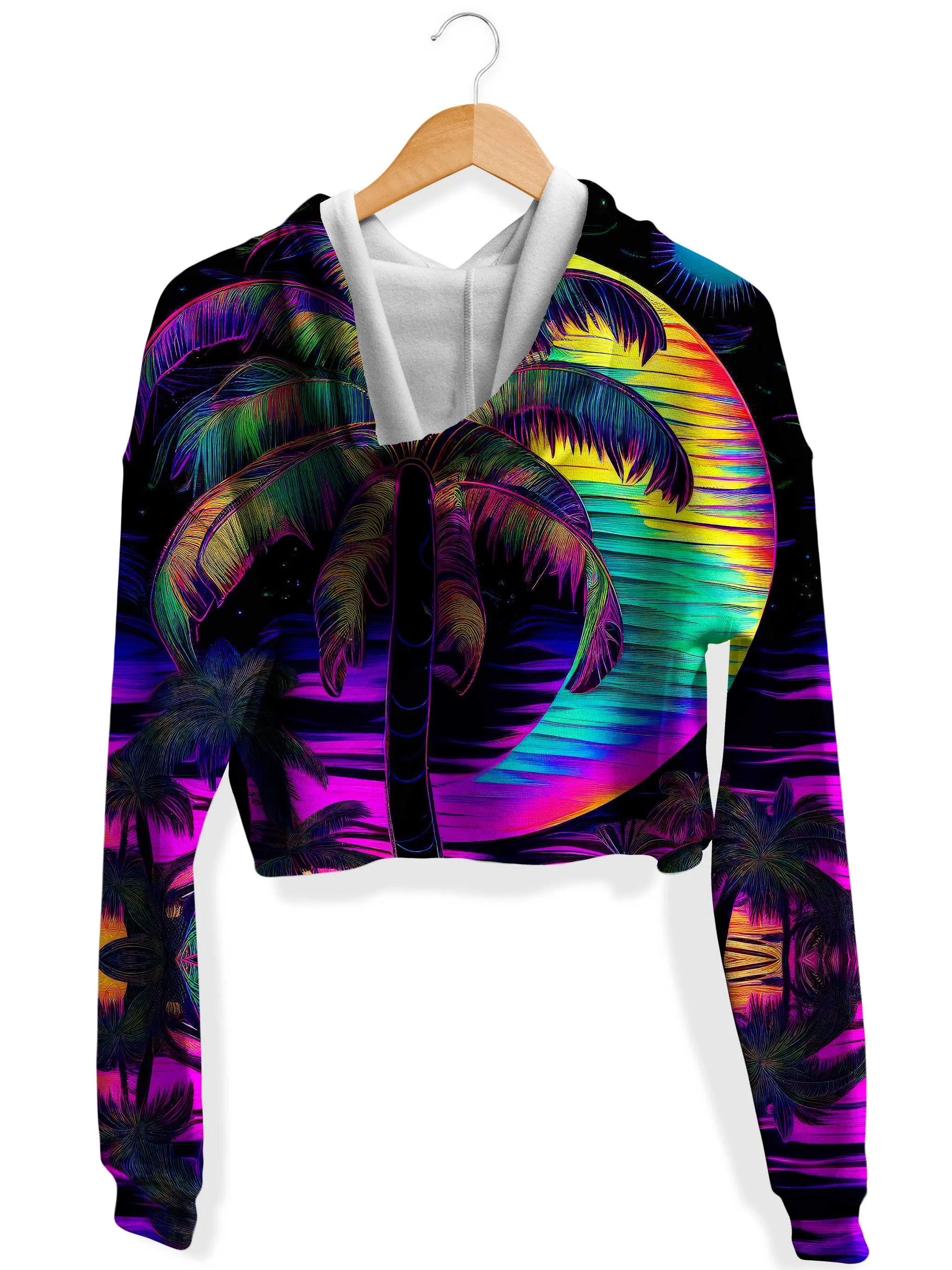 Neon Nights Fleece Crop Hoodie