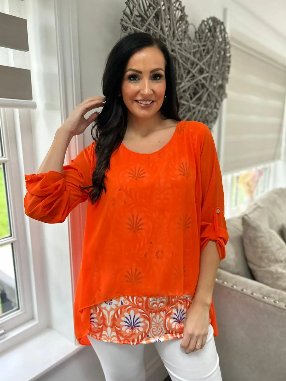 Orange Layered Patterned Blouse Emily