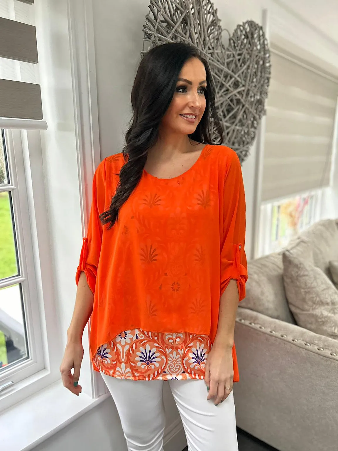 Orange Layered Patterned Blouse Emily