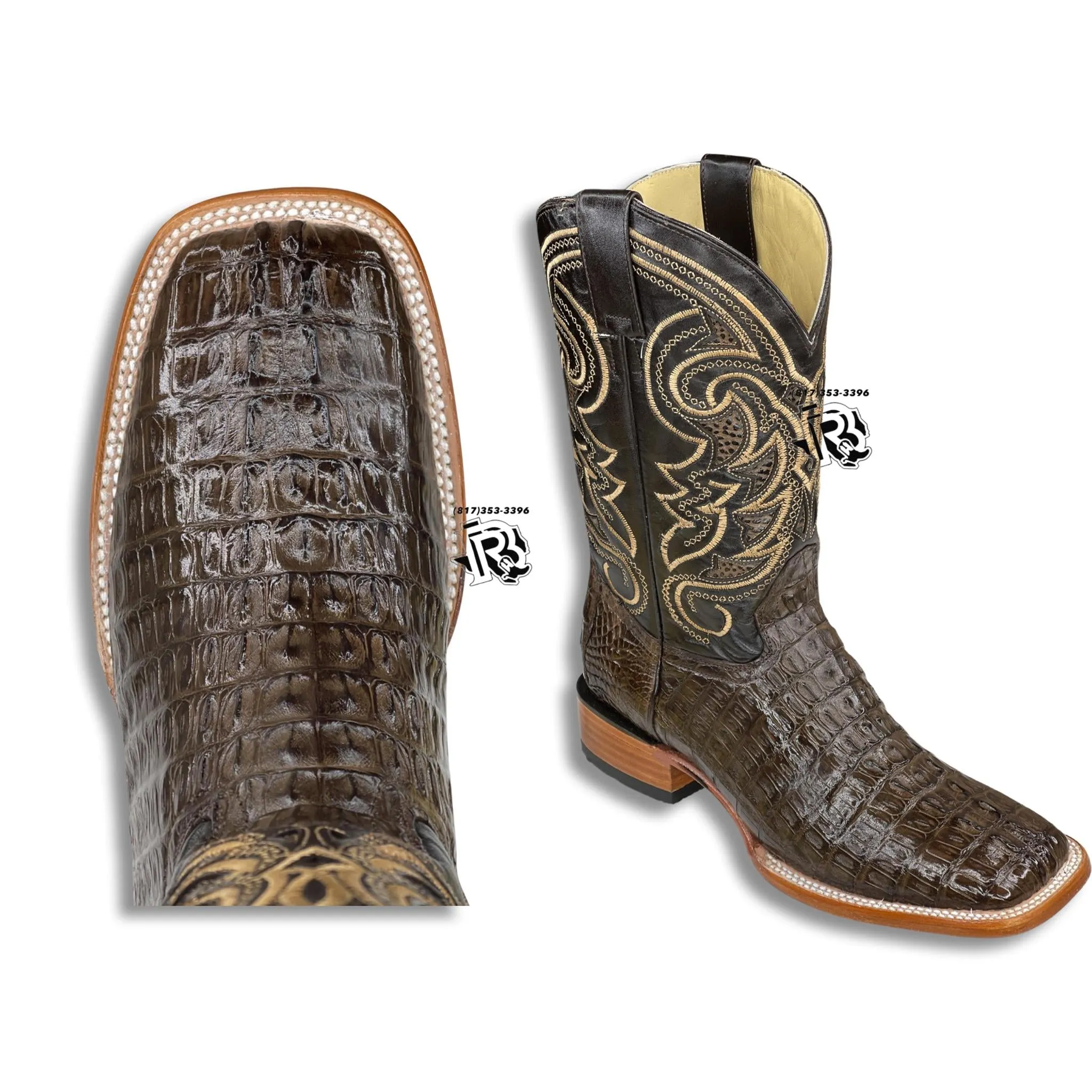 ORIGNAL -CAIMAN TAIL TABACO | MEN WESTERN SQUARE TOE BOOTS ARANGO