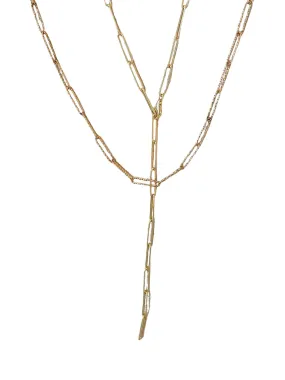 Paper Clip Solid 14K Gold Necklace Bracelet Chain Lariat Y Adjustable Layering Paperclip AD1960